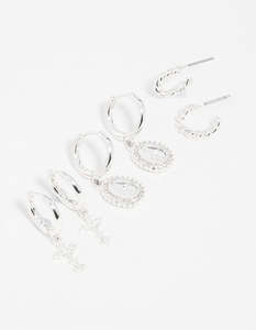 Silver Diamante Cross Huggie Earrings 3-Pack