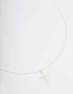 Sterling Silver Cubic Zirconia Marquise Cross Necklace