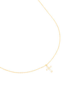 Gold Plated Sterling Silver Cubic Zirconia Cross Necklace