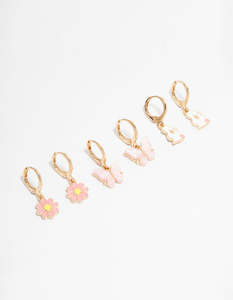 Kids Gold Bunny & Butterfly Huggie Earrings 3-Pack