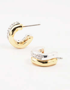 Multi: Cubic Zirconia & Clean Wave Hoop Earrings