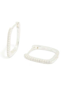 Sterling Silver Cubic Zirconia Pavé Oblong Hoop Earrings