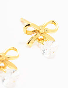 Gold Plated Sterling Silver Bow & Pear Earrings