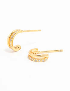 Gold Plated Sterling Silver Double Hoop Earrings