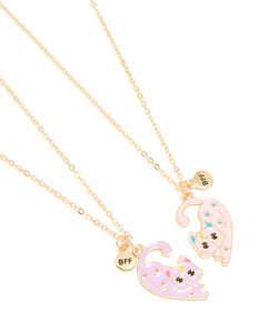 Kids Necklaces: Kids Gold Pink & Purple Cat Best Friends Necklaces 2-Pack