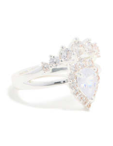 Silver: Silver Plated Cubic Zirconia Pear & Crown Layered Ring
