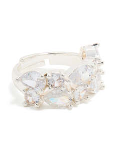 Silver: Silver Plated Cubic Zirconia Multi-Shaped Layered Ring