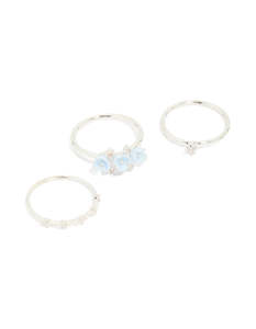 Silver: Silver Plated Cubic Zirconia Flower Stacking Rings 3-Pack