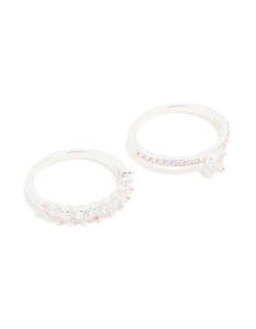 Silver: Silver Plated Cubic Zirconia Stacking Rings 2-Pack