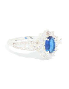 Silver Plated Blue Cubic Zirconia Centre Opulent Statement Ring