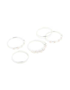 Silver: Silver Plated Dainty Cubic Zirconia Stacking Rings 5-Pack