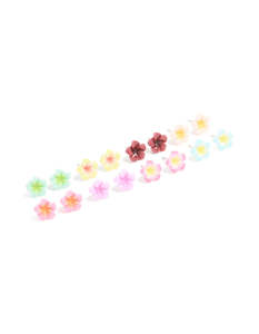 Red: Multicoloured Frangipani Flower Stud Earrings 8-Pack