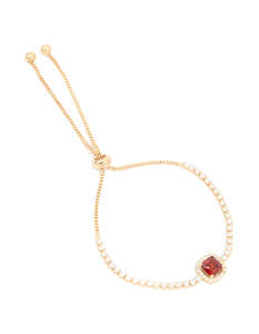 Red: Gold Red Cubic Zirconia Square Halo Toggle Bracelet