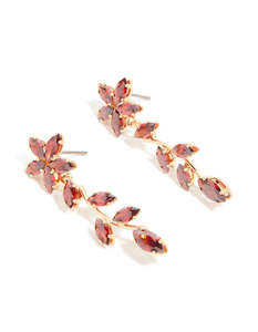 Red: Gold Red Cubic Zirconia Flower Trail Drop Earrings