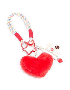 Red: White & Rainbow Rope Red Fluffy Heart Key Chain