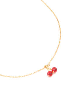 Waterproof Gold Plated Stainless Steel Red Glass Cherry Necklace