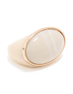 Rose Gold Cream Acrylic Oval Chunky Ring