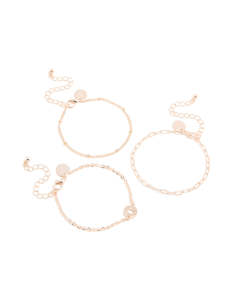 Rose Gold: Rose Gold Diamante Circle & Chain Bracelets 3-Pack