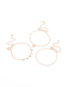 Rose Gold: Rose Gold Pearl Bow & Heart Bracelets 3-Pack