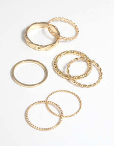 Gold Plated Twisted Band Ring Stack Pack