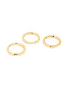 Waterproof Gold Plated Stainless Steel Cubic Zirconia Band & Smooth Rings 3-Pack