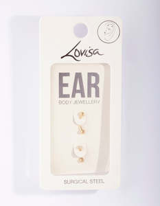 Surgical Steel Earrings: Gold Diamante Surgical Steel Cartilage Earring Pack