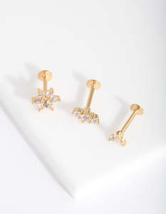 Surgical Steel Earrings: Gold Surgical Steel Flower Flat Back Earring Pack