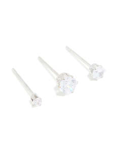 Surgical Steel Cubic Zirconia Graduating Stacker Earrings 3-Pack