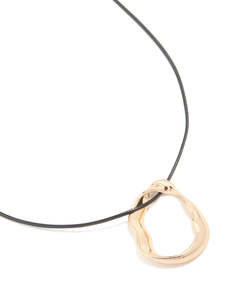Gold Textured Long Open Pendant Cord Necklace