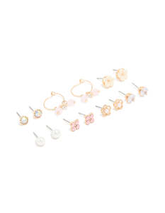 Gold Pearl & Floral Stud Earrings 7-Pack