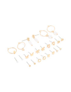 Pearl Earrings: Gold Pearl & Heart Earrings 12-Pack