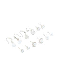Pearl Earrings: Silver Pearl & Cubic Zirconia Earrings 6-Pack