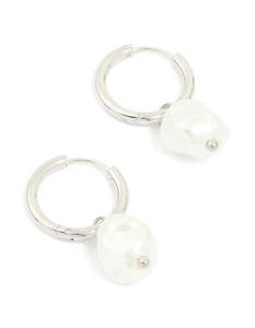 Waterproof Stainless Steel Pearl Huggie Earrings
