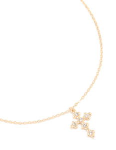 Gold Diamante Vintage Cross Pendant Necklace