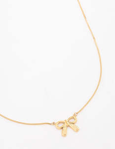 Waterproof Gold Plated Stainless Steel Pendant Bow Necklace
