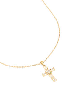 Waterproof Gold Plated Stainless SteeL Cubic Zirconia Statement Cross Necklace