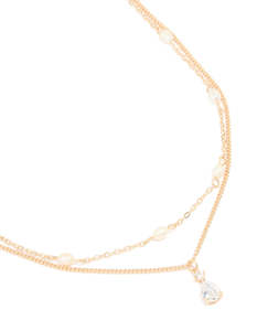 Gold Plated Freshwater Pearl & Diamante Layered Necklace