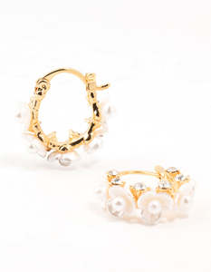 White: Gold Plated Mini Acrylic Flower Hoop Earrings