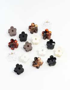 White: Mini Neutral & Black Flower Hair Clips 16-Pack