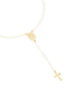White: Gold Plated Diamante Rosary Necklace