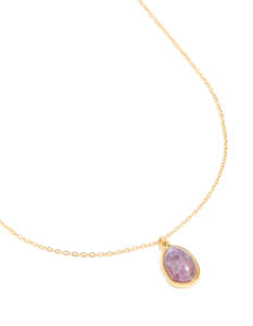 Purple: Waterproof Gold Plated Stainless Steel Amethyst Semi Precious Stone Pendant Necklace