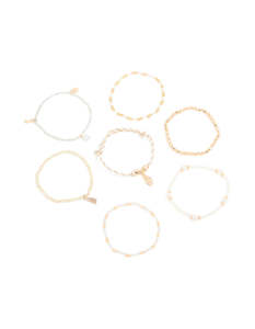 Neutrals: Gold Beaded Pearl Beachy Bracelets 7-Pack
