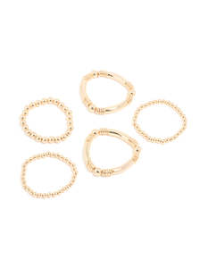 Gold Beaded Mixed Chunky Ball Stretch Bracelets 6-Pack
