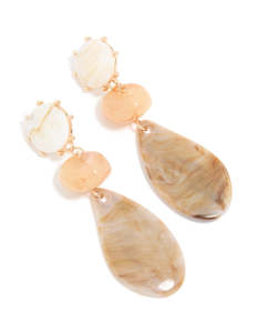 Neutrals: Gold Neutral Stones Trio Drop Earrings