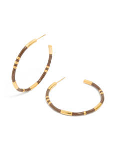 Waterproof Gold Plated Stainless Steel Brown Enamel Hoop Earrings