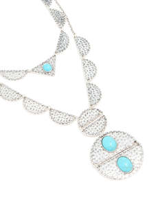 Blue: Antique Silver Textured Blue Circle Layered Necklace