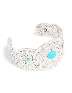 Blue: Antique Silver Blue Circle Molten Wrist Cuff