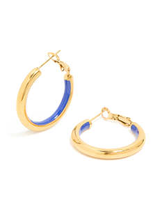 Waterproof Gold Plated Stainless Steel Half Dark Blue Enamel Hoop Earrings