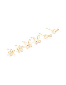 Waterproof Gold Plated Stainless Steel Cubic Zirconia Garden Party Earrings 3-Pack