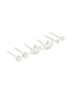 Cubic Zirconia Earrings: Waterproof Stainless Steel Cubic Zirconia Fine Marquise & Classic Stud Earrings 3-Pack